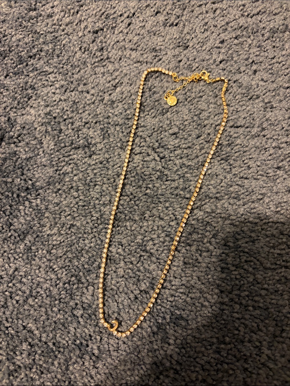 Gold Tennis Chain Necklace with Interlocking Charm - Women. Letter C